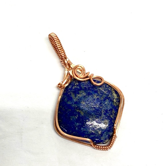 HANDCRAFTED Copper Hand Wrapped Lapis Lazuli Statement Pendant, Artisan Gift - Picture 7 of 10